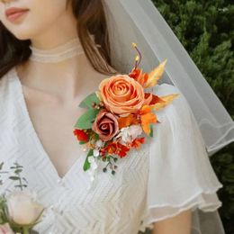 Decorative Flowers Fall Wedding Shoulder Corsages For Mother Of The Bride Burnt Orange Artificial Rustic Ceremony Party