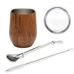 Teaware Sets Yerba Mate Gourd Tea Cup Set 12Oz Double-Wall Stainless Coffee Water With Lid 1 Bombillas Straws Philtre Spoon&Brush