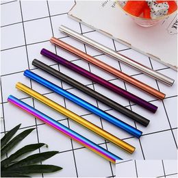 Drinking Straws 215X12Mm Stainless Steel St 7 Colours Colorf Reusable Straight Large Sts For Juice Coffee Laser Logo Drop Delivery Ho Dhubk