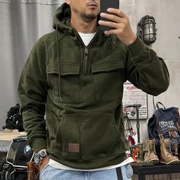 Hooded Sweatshirt for Men Hoodies Blue Rock Male Clothes Half Zip Overfit Korean Style High Quality 90s Vintage Funny Luxury 240109