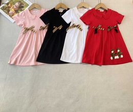 Brand girl dress Bow decoration cotton baby skirt Size 100-150 designer child dresses Short sleeved kids frock Jan10