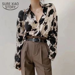 Cow Print Button Up Shirts Women Long Sleeve Blouse Korean Fashion Loose Clothes Chiffon Shirt Streetwear Tops Spring 13486 240109