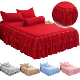 Bed Skirt 3Pcs Sheet Ruffle Lace Bedspread Home Textile Solid Bedroom Coverlets Bedspreads Sheets Dust Cover Bedding