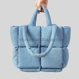 Shoulder Bags Fashion Denim Soft Puffer Bag Designer Padded Women Handbags Down Cotton Lady Shoulder Bags Warm Winter Tote Bag 2023stylishhandbagsstore