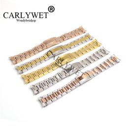 CARLYWET 20mm Gold Silver 316L Stainless Steel Solid Curved End Screw Links Deployment Clasp Watch Wrist Band Strap Bracelet2410