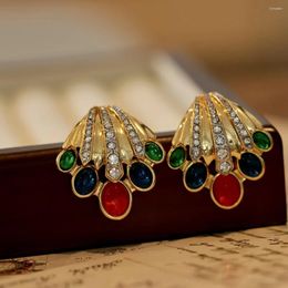 Stud Earrings Europe And The United States Retro Fashion Shell Shape Glass Zircon Women's Jewellery