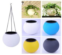 Creative Round Plastic Hanging Planters Self Watering Hanging Desktop Plant Pot Chain Basket Planter Holder for Home Cafe Decorati6885836