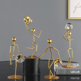 Nordic Luxury Wrought Iron Sports Villain Crystal Ball Ornaments Creative Crafts Living Room Porch Wine Cabinet Statues Decor 240109