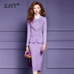 ZJYT Sequined Tweed Woolen Jacket and Pencil Skirt Set 2 Piece Womens Outfit Spring Office Lady Casual Daily Dress Sets 240109