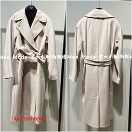 Maxmaras Women's Wrap Coat Camel Hair Coats National White 36/38 Authentic Autumn/winter Water Wave Wool Coat Resina RJLD