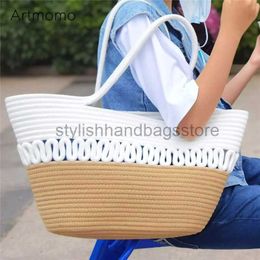 Shoulder Bags Handmade Rope Basket Shoulder Minimalist Cotton Rope Bag Cotton Rope Natural Organizer Storage Boho Home Decorstylishhandbagsstore