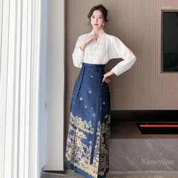 Work Dresses Chinese Style Horse-Face Skirt Two-Piece Suit For Women Spring Winter Improved Hanfu Adult Daily Commuting Outfits Mujer