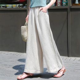 Women's Pants Cotton Linen For Women Vintage Solid High Waist Wide Leg Woman 2024 Summer Casual Loose Straight Trousers