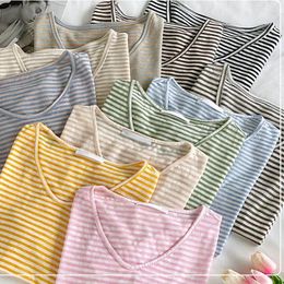 Women's T Shirts Cotton Linen Striped Short Sleeve Lightweight T-Shirt Women Summer Top