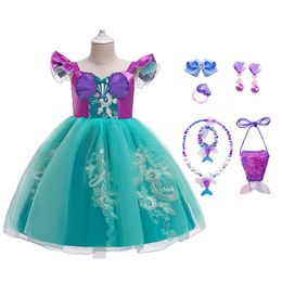 Mermaid Princess Dress For Girls Kids Fancy Mermaids Skirts With Hair Accessories For Girls Birthday Party Gifts 240109