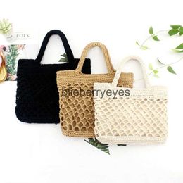 Totes New Hollow fishing net woven tide female portable holiday beach Vintage travel bagblieberryeyes