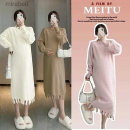 Basic Casual Dresses Maternity Pregnant Women'S Knitwear Dress Loose Fitting And Slimming In Autumn Winter Trendy Mother'S Reducing Age Woollen YQ240110