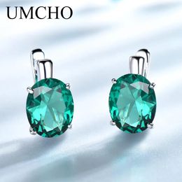 Earrings UMCHO Oval Nano Emerald Colourful Gemstone Clip Earrings Genuine 925 Sterling Silver Earrings For Women Anniversary Gift Jewellery