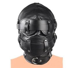 Leather Head Harness Dildo Hood Mask Bondage Restraints BDSM Cosplay BlindfoldGagSexy Costumes Exotic Apparel6689254