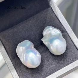 Natural Fresh Water Irregular Aurora Bright White Baroque Pearl Earrings S925 Sterling Silver Earring's Exquisite Gift 240109