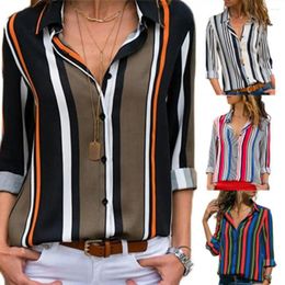 Women's Blouses Women Shirt Strip Print Single Breasted Bright Colour Lapel Long Sleeve Ladies For Daily Wear