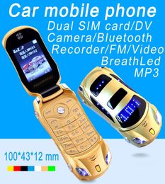 Original Newmind F15 Unlocked Flip Phones Led Light Cartoon Mini Sports Car Model Lantern Bluetooth Mobile Cell Phone Dual Sim Car9531323