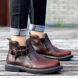 2023 High Quality Leather for Men Autumn Winter Fashion Slip-on Men's Ankle Outdoor Non-slip Man High-top Boots