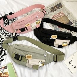 Waist Bags For Women Canvas Leisure Solid Color Fanny Pack For Girls Cute Crossbody Chest Bag Belt Waist Packs 240109