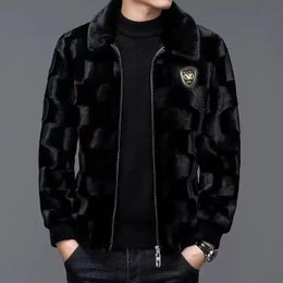 Men's Golden Mink Business Casual Lapel Coats Imitation Fur Korean Fashion Outerwear Male Slim Zipper Jackets Winter Clothes 240110