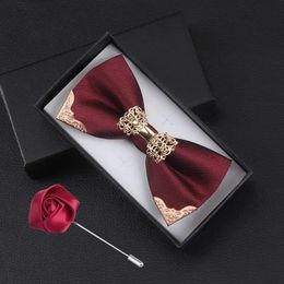 Bow tie Men's bow tie Wedding metal butterfly piece Fashion female groom formal dress man group Burgundy butterfly 240109