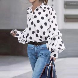 Women's Blouses Polka Dot Lantern Long Sleeve Shirt Casual Vintage Clothing Loose Tops Spring Fashion Elegant