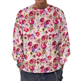 Men's Hoodies Pretty Rose Casual Couple Watercolour Floral Hip Hop Hoodie Spring Streetwear Graphic Sweatshirts Oversized Clothing