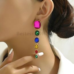 Dangle Earrings Colorful Metal Oval Design Drop For Women Korean Fashion Luxury Glass Long Tassel Party Elegant Ear Accessories Jewelry