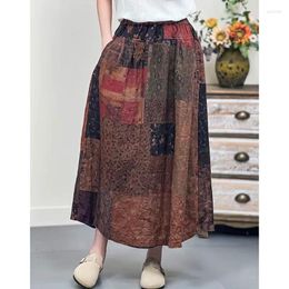 Skirts Lady Skirt Retro Spring Summer A Line 2024 Elastic Waist Loose Casual Pockets Cotton Linen Long Female YoYiKamomo