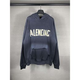 High quality Hoodies Hoodie Sweater High Version Paris Tape Direct Spray Printing Washed Worn Out Mens Womens Hooded Sweaters Aristocratic Family Balenciia V1GF