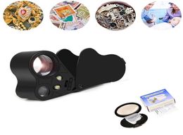 Portable 30X 60X Illuminated Microscope Jeweller Eye Loupe Magnifier Foldable Jewellery Magnifying Glass with Bright LED Light Gems 31360400