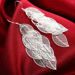 Hoop Earrings 925 Sterling Silver Fashion Jewelry Woman Layered Hollow Leaves Tassel Long Drop Trendsetter Christmas Gifts