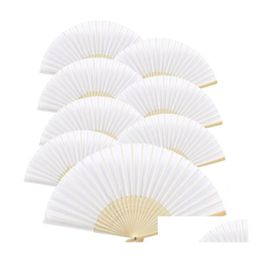 Other Festive Party Supplies 100Pcs 21Cm Hand Held Fan White Paper Bamboo Folding Fans Handheld Folded For Church Wedding Gift Fav Dhxd8