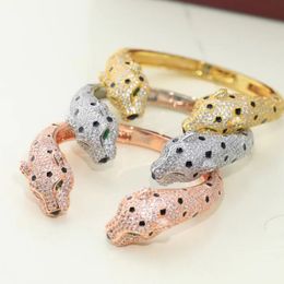 Luxury Women White Gold Plated Bling CZ Designer Leopard Bangles Bracelet Gift for Girls Women for Party Wedding Nice Gift