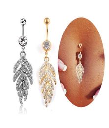 Naval Piercing Jewellery Leaf Navel Ring Sexy Dangle Belly Bars Button Gold Silver Jewellery Body Jewelry5945410