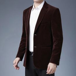 Autumn Spring Men for Blazer Jacket Fashion Brand Designer Business Casual Classic Corduroy Elegant Suit Mens Clothes 240110