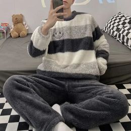 Winter Long Sleeve Thicken Warm Flannel Pajama Sets For Men Coral Velvet Cute Cartoon Sleepwear Suit Male Casual Home Clothes 240109