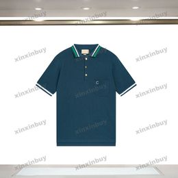 xinxinbuy 2024 Men designer Tee t shirt Knitted Letter embroidery pocket women black white gray blue red XS-3XL