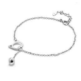 Anklets Simple Cute Kitten Small Bell 925 Sterling Silver Anklet For Women Kids Girls Ankle Chain Beach Party Gifts Trendy Female