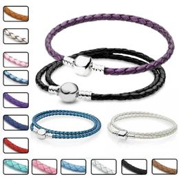 Bangles Original Genuine Round Leather Barrel Clasp Snake Chain Bracelet Fit Fashion 925 Sterling Silver Bangle Bead Charm Diy Jewelry