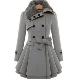겨울 여자 재킷 윈드 브레이커 코트 더블 가슴 벨트 가을과 겨울 한국 스타일 슬림 옷깃 코트 따뜻한 플러시 두꺼운 240109