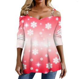 Women's T Shirts Casual Snowflake Print T-shirt Sexy Off Shoulder Strap Long Sleeve Tops 2024 Spring Y2k Mujer Street