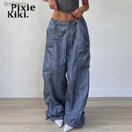 Women's Pants Capris PixieKiki Drstring Low Rise Wide Leg Pants Y2k Streetwear Cargo Pants Fall Fashion Women 2023 Baggy Blue Sweatpants P67-DD20L240110