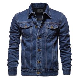 Spring Men Solid Lapel Denim Jackets Fashion Motorcycle Jeans Hommes Slim Fit Cotton Casual Black Blue Coats 240110