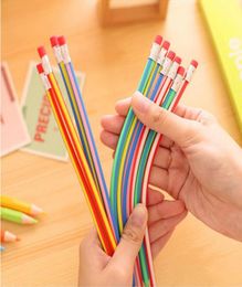 Whole cheap high quality soft lead plastic pencils 12 colos stripes pencil with red erazer for gift playing testing4891648